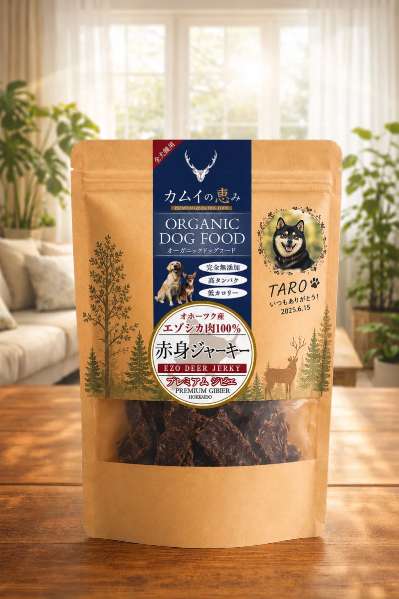 愛犬を起用したパッケージデザインのサンプル
